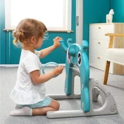 Panier De Basket Pour Enfant,3 En 1 Centre D'Activité Sportives Avec Basketball, Football, Hauteur Réglable, Rack De Jeu Cloud Bleu Clair -Pas Cher Clair Jardin Magasin 63937923 5