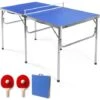 RELAX4LIFE Table De Ping-Pong Pliable Avec 2 Raquettes, Table De Tennis Portable Avec 2 Balles Et Filet Pour Intérieur/Extérieur, Armature En Alu Et 6 Pieds Antidérapants, 152X76X76CM,Bleu