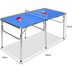 RELAX4LIFE Table De Ping-Pong Pliable Avec 2 Raquettes, Table De Tennis Portable Avec 2 Balles Et Filet Pour Intérieur/Extérieur, Armature En Alu Et 6 Pieds Antidérapants, 152X76X76CM,Bleu -Pas Cher Clair Jardin Magasin 64129607 4