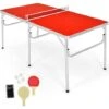 RELAX4LIFE Table De Ping-Pong Pliable Avec 2 Raquettes, Table De Tennis Portable Avec 2 Balles Et Filet Pour Intérieur/Extérieur, Armature En Alu Et 6 Pieds Antidérapants, 152X76X76CM, Rouge