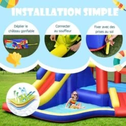 GOPLUS Château Gonflable Enfant Avec Mur D’Escalade Ballon Basket Piscine Trampoline Pour 3-4 Enfants Jusqu’a 120KG,Structure Gonflable Pour Jardin Avec Sac De Rangement 383x313x182cm (Sans Souffleur) -Pas Cher Clair Jardin Magasin 64149281 3