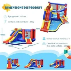 GOPLUS Château Gonflable Enfant Avec Mur D’Escalade Ballon Basket Piscine Trampoline Pour 3-4 Enfants Jusqu’a 120KG,Structure Gonflable Pour Jardin Avec Sac De Rangement 383x313x182cm (Sans Souffleur) -Pas Cher Clair Jardin Magasin 64149281 5