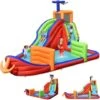 GOPLUS Château Gonflable Bateau Pirate, Aire De Jeux Gonflable Aquatique Avec Zone D’Escalade, Toboggan, Pistolets A Eau, Accessoires Riches, Pour Jardin, Cour, Plage 460 X 310 X 290 Cm