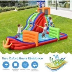 GOPLUS Château Gonflable Bateau Pirate, Aire De Jeux Gonflable Aquatique Avec Zone D’Escalade, Toboggan, Pistolets A Eau, Accessoires Riches, Pour Jardin, Cour, Plage 460 X 310 X 290 Cm -Pas Cher Clair Jardin Magasin 64155953 3