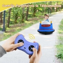 DREAMADE Voiture Électrique Auto Tamponnante 360° Avec Télécommande, Auto Tournante Pour Enfant Avec LED Et Contour Antichoc, Auto Tamponneuse Avec Ceinture De Sécurité, Capacité Max 20 KG (Bleu) -Pas Cher Clair Jardin Magasin 65867759 4