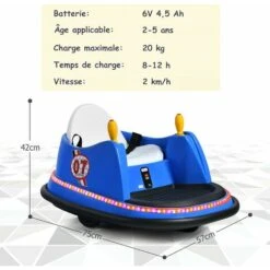 DREAMADE Voiture Électrique Auto Tamponnante 360° Avec Télécommande, Auto Tournante Pour Enfant Avec LED Et Contour Antichoc, Auto Tamponneuse Avec Ceinture De Sécurité, Capacité Max 20 KG (Bleu) -Pas Cher Clair Jardin Magasin 65867759 5