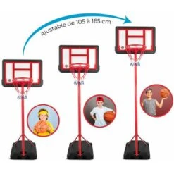 Panier De Basket Sur Pied Evolutif DENVER Hauteur Réglable De 1.05m à 1.65m Ballon Et Pompe Inclus -Pas Cher Clair Jardin Magasin 66374713 3