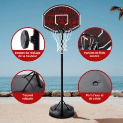 Panier De Basket, Hauteur Réglable De 7pieds-8.5 Pieds, Panier De Basket Exterieur, Roues Détachables, Panneau De 35 Pouces, Panier De Basket Enfant Avec Base Rouge -Pas Cher Clair Jardin Magasin 67689289 2