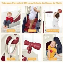 COSTWAY Toboggan 6 En 1 Pour Enfant - Glisse De 140 CM - Avec Panier De Basket, Escalade, Lancer D'Anneaux Et Télescope,Toboggan Intérieure,Aire De Jeux Extérieure 3-8 Ans, Bleu -Pas Cher Clair Jardin Magasin 68609727 3