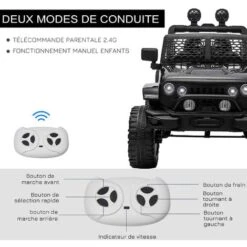 HOMCOM Voiture 4x4 électrique Enfant 2 Moteurs 35 W 5 Km/h Max. Télécommande Incluse Effets Lumineux Sonores Noir -Pas Cher Clair Jardin Magasin 71759946 5