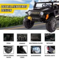 Voiture électrique Pour Enfants, Conduite Parent-enfant. Mode Parental. Charge De 100 Kg. 3 Sièges, 12V, 7Ah. USB Bluetooth. Télécommande, Démarrage En Douceur, Moteurs 2*35W. Klaxon, éclairage Avant. 3-7km/h, Pour Enfants à Partir De 3 Ans Noir -Pas Cher Clair Jardin Magasin 72336647 5