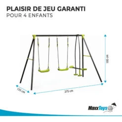 Balançoire 3 Agrès - Portique Avec 2 Balançoires Et 1 Face à Face - Vert - MaxxToys -Pas Cher Clair Jardin Magasin 72492520 4