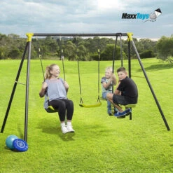 Balançoire 3 Agrès - Portique Avec 2 Balançoires Et 1 Face à Face - Vert - MaxxToys -Pas Cher Clair Jardin Magasin 72492520 5