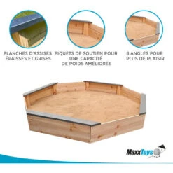 Bac à Sable Bois - Octogonal Dim. 177 X 177 X 23cm - 4 Bancs - Bâche De Couverture - MaxxToys -Pas Cher Clair Jardin Magasin 72492634 3