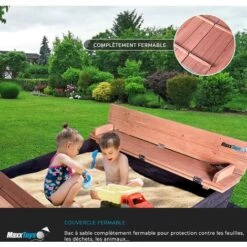 MaxxToys Bac à Sable Verrouillable Avec 2 Bancs Et Toile De Sol, Bois Imprégné, 100 X 95 Cm -Pas Cher Clair Jardin Magasin 72492862 3