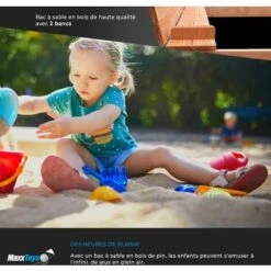 MaxxToys Bac à Sable Verrouillable Avec 2 Bancs Et Toile De Sol, Bois Imprégné, 100 X 95 Cm -Pas Cher Clair Jardin Magasin 72492862 4
