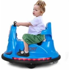 DREAMADE Auto-tamponneuse Électrique Enfant 6 V Avec 2 Modes Conduite, Musique, Ceinture De Sécurité Réglable, Lumières LED, Rotation à 360°, Fonction De Démarrage Lent, Pare-chocs Souple,3 Ans+(Bleu)