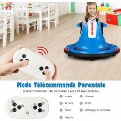 DREAMADE Auto-tamponneuse Électrique Enfant 6 V Avec 2 Modes Conduite, Musique, Ceinture De Sécurité Réglable, Lumières LED, Rotation à 360°, Fonction De Démarrage Lent, Pare-chocs Souple,3 Ans+(Bleu) -Pas Cher Clair Jardin Magasin 74081082 3