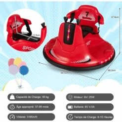 DREAMADE Auto-tamponneuse Électrique Enfant 6 V Avec 2 Modes Conduite, Musique,Ceinture Sécurité Réglable,Lumières LED,Rotation à 360°,Fonction De Démarrage Lent, Pare-Chocs Souple,3 Ans+(Rouge) -Pas Cher Clair Jardin Magasin 74081088 5