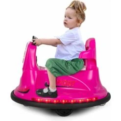 DREAMADE Auto-tamponneuse Électrique Enfant 6 V Avec 2 Modes Conduite, Musique, Ceinture Sécurité Réglable, Lumières LED, Rotation à 360°, Fonction De Démarrage Lent, Pare-Chocs Souple,3 Ans+(Rose)