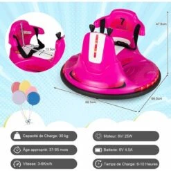 DREAMADE Auto-tamponneuse Électrique Enfant 6 V Avec 2 Modes Conduite, Musique, Ceinture Sécurité Réglable, Lumières LED, Rotation à 360°, Fonction De Démarrage Lent, Pare-Chocs Souple,3 Ans+(Rose) -Pas Cher Clair Jardin Magasin 74081091 5