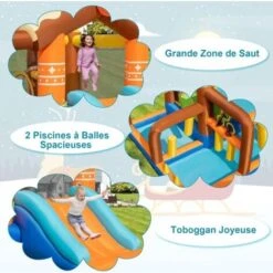 COSTWAY Château Gonflable Avec Toboggan Pour Enfants 3-12 Ans Thème Renne, Aire De Jeux 2 Panier De Basket-Ball Colonne De Boxe, 10 Piquets Pour Cour Pelouse, Charge 120KG (sans Souffleur) -Pas Cher Clair Jardin Magasin 75338928 4