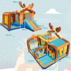 COSTWAY Château Gonflable Avec Toboggan Pour Enfants 3-12 Ans Thème Renne, Aire De Jeux 2 Panier De Basket-Ball Colonne De Boxe, 10 Piquets Pour Cour Pelouse, Charge 120KG (sans Souffleur) -Pas Cher Clair Jardin Magasin 75338928 5