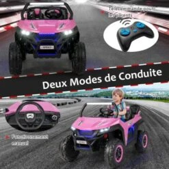 COSTWAY Voiture Electrique Enfant 12 V Avec 2 Places Et Télécommande 2,4G, Quad Électrique Avec Démarrage Lent Pour 3-8 Ans,Vitesses 2-4 KM/H,Ceinture De Sécurité Charge 59KG 118x74x71CM Rose -Pas Cher Clair Jardin Magasin 77111272 3
