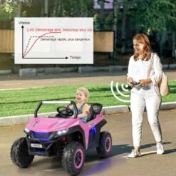 COSTWAY Voiture Electrique Enfant 12 V Avec 2 Places Et Télécommande 2,4G, Quad Électrique Avec Démarrage Lent Pour 3-8 Ans,Vitesses 2-4 KM/H,Ceinture De Sécurité Charge 59KG 118x74x71CM Rose -Pas Cher Clair Jardin Magasin 77111272 5