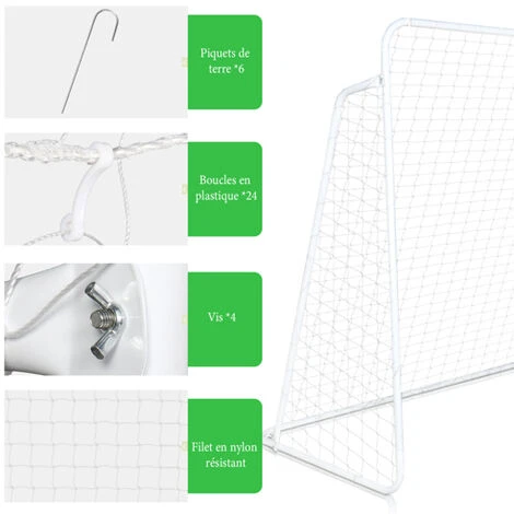 But De Football 240x150x90cm En Tube D'acier Galvanisé Blanc 3 But De Football 240x150x90cm En Tube D'acier Galvanisé Blanc – Image 3