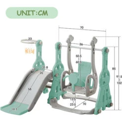 Toboggan Enfants 4 En 1 Extérieur Et Intérieur, Balanoire Avec Portique, Panier De Basketball,Echelle D'Escalade,Vert,140x118x102cm -Pas Cher Clair Jardin Magasin 78831546 5