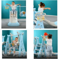 Toboggan Pour Enfants Avec Balançoire, Panier De Basket, Ensemble D'escalade Aire De Jeux 4 En 1 Bleu -Pas Cher Clair Jardin Magasin 78849044 3