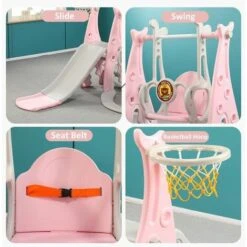 Toboggan Pour Enfants Avec Balançoire, Panier De Basket, Ensemble D'escalade Aire De Jeux 4 En 1 Rose 7 Toboggan Pour Enfants Avec Balançoire, Panier De Basket, Ensemble D'escalade Aire De Jeux 4 En 1 Rose -Pas Cher Clair Jardin Magasin 78849045 3