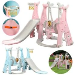 Toboggan Pour Enfants Avec Balançoire, Panier De Basket, Ensemble D'escalade Aire De Jeux 4 En 1 Rose 9 Toboggan Pour Enfants Avec Balançoire, Panier De Basket, Ensemble D'escalade Aire De Jeux 4 En 1 Rose -Pas Cher Clair Jardin Magasin 78849045 5