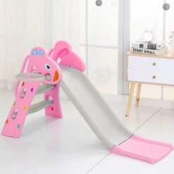 Toboggan Pour Enfants Aire De Jeux 3 En 1 Avec Panier Basket Ensemble D'escalade Solide Glisser Usage Intérieur Solide HDPE Rose