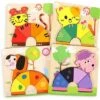 Jouet Bébé Puzzle 3D Enfant, ,4 Packs Jouet Bebe Puzzles En Bois Enfan Puzzles Animaux En Bois