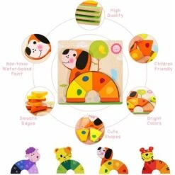 Jouet Bébé Puzzle 3D Enfant, ,4 Packs Jouet Bebe Puzzles En Bois Enfan Puzzles Animaux En Bois -Pas Cher Clair Jardin Magasin 79321544 2