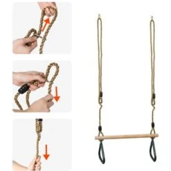 Trapèze En Bois, Balançoire Avec Anneaux De Gymnastique, Vert, 200 Cm, Matériau: Plastique (PP, PE), Bois -Pas Cher Clair Jardin Magasin 81650212 4
