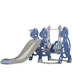 Froadp Enfants Toboggan Autoportant, Toboggan Jouet Avec Panier De Basket Et Balançoire (175x40x105cm)