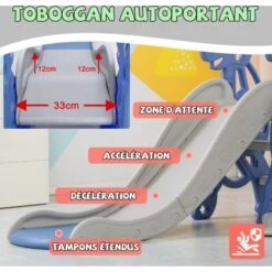 Froadp Enfants Toboggan Autoportant, Toboggan Jouet Avec Panier De Basket Et Balançoire (175x40x105cm) -Pas Cher Clair Jardin Magasin 81844134 3