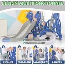 Froadp Enfants Toboggan Autoportant, Toboggan Jouet Avec Panier De Basket Et Balançoire (175x40x105cm) -Pas Cher Clair Jardin Magasin 81844134 4