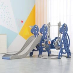 Froadp Enfants Toboggan Autoportant, Toboggan Jouet Avec Panier De Basket Et Balançoire (175x40x105cm) -Pas Cher Clair Jardin Magasin 81844134 5