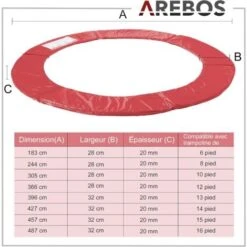 AREBOS Coussin De Protection Pour Trampoline De Remplacement Trampoline Couverture Rembourrage Anti-déchirure 183 Cm Rouge 8 AREBOS Coussin De Protection Pour Trampoline De Remplacement Trampoline Couverture Rembourrage Anti-déchirure 183 Cm Rouge -Pas Cher Clair Jardin Magasin 8204105 4