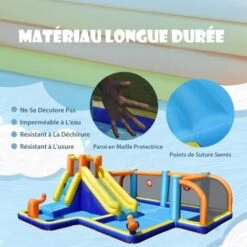 COSTWAY Toboggan Aquatique Gonflable Avec Gonfleur 680W Piscine à Eclaboussures,Mur D'Escalade Double Canon à Eau Zone De Football -Pas Cher Clair Jardin Magasin 82129667 3