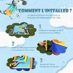 COSTWAY Toboggan Aquatique Gonflable Avec Gonfleur 680W Piscine à Eclaboussures,Mur D'Escalade Double Canon à Eau Zone De Football -Pas Cher Clair Jardin Magasin 82129667 4