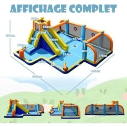 COSTWAY Toboggan Aquatique Gonflable Avec Gonfleur 680W Piscine à Eclaboussures,Mur D'Escalade Double Canon à Eau Zone De Football -Pas Cher Clair Jardin Magasin 82129667 5
