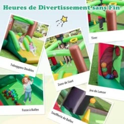 COSTWAY Château Gonflable 6-en-1 356x330x220CM Avec Toboggans Trampoline Panier De Basket Sac De Transport Thème Ferme 3-10 Ans (Sans Souffleur) -Pas Cher Clair Jardin Magasin 83559736 3