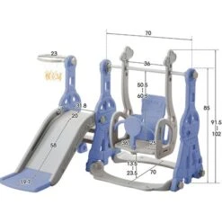 Aire De Jeux 4 En 1 - Convient Pour L'intérieur Et L'extérieur - Avec Balançoire, Panier De Basket, Toboggan, échelle - Bleu - LBF -Pas Cher Clair Jardin Magasin 83807063 5