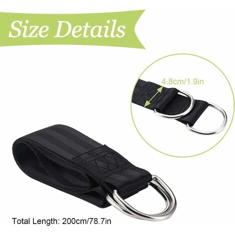 Sangle De Balançoire D'arbre, 2 Cintres De Balançoire De Polyester, Corde De Balançoire Portable De 2 Mètres Avec 2 Mousquetons (noir) 2 Sangle De Balançoire D'arbre, 2 Cintres De Balançoire De Polyester, Corde De Balançoire Portable De 2 Mètres Avec 2 Mousquetons (noir) – Image 2