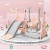 Toboggan Pour Enfants 4 En 1 - Convient Pour L'intérieur Et L'extérieur - Avec Balançoire, Panier De Basket, Toboggan, échelle - Rose